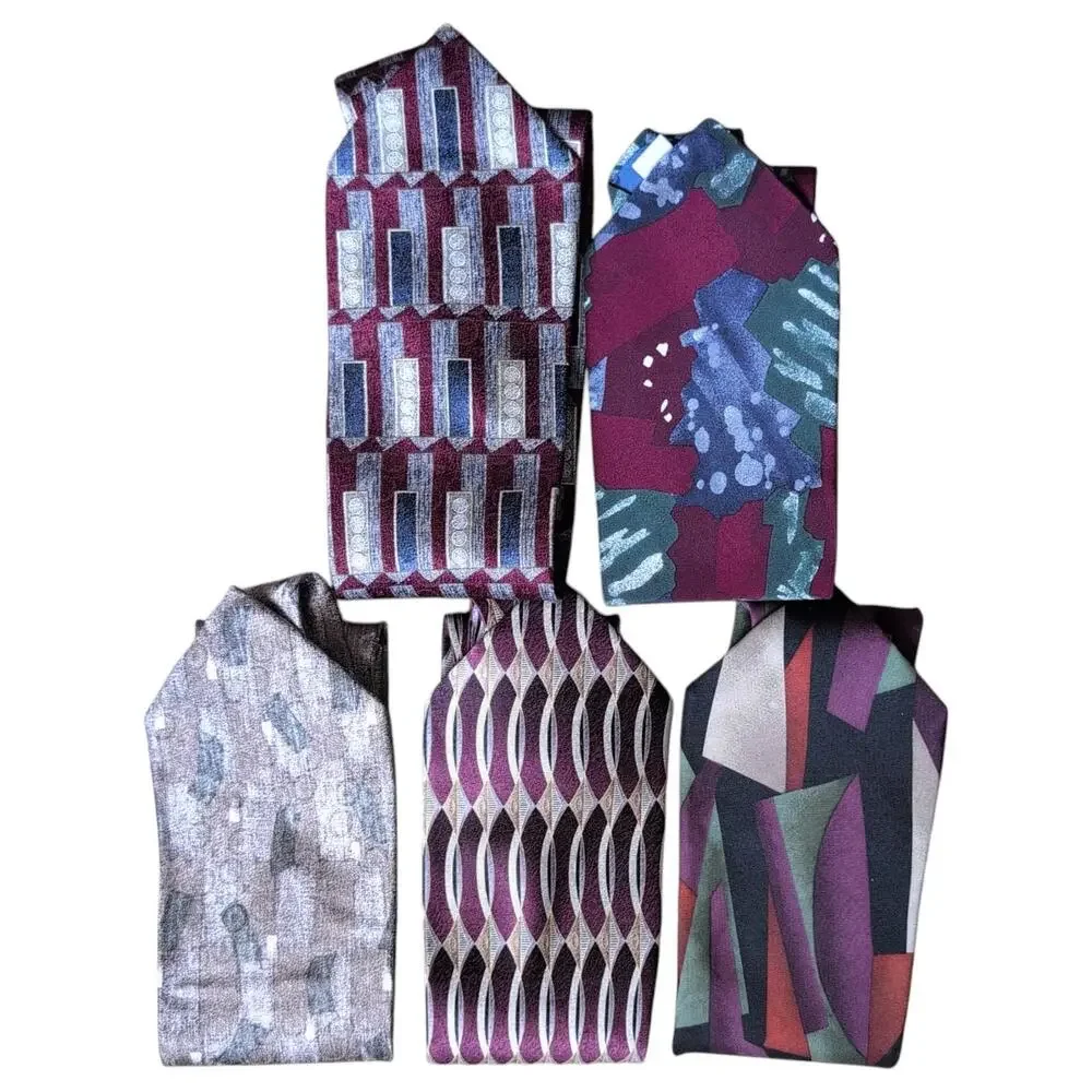 Vintage Pierre Cardin‎ Tie Set 100% Silk Abstract Geometric Art Deco Pattern 90s